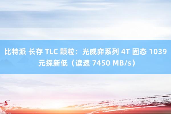 比特派 长存 TLC 颗粒：光威弈系列 4T 固态 1039 元探新低（读速 7450 MB/s）