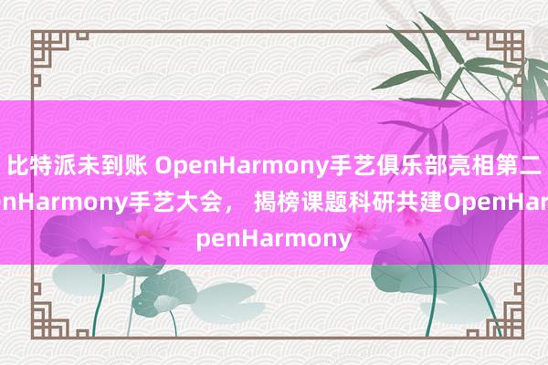比特派未到账 OpenHarmony手艺俱乐部亮相第二届OpenHarmony手艺大会， 揭榜课题科研共建OpenHarmony