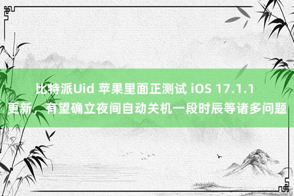 比特派Uid 苹果里面正测试 iOS 17.1.1 更新，有望确立夜间自动关机一段时辰等诸多问题