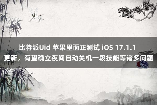 比特派Uid 苹果里面正测试 iOS 17.1.1 更新，有望确立夜间自动关机一段技能等诸多问题